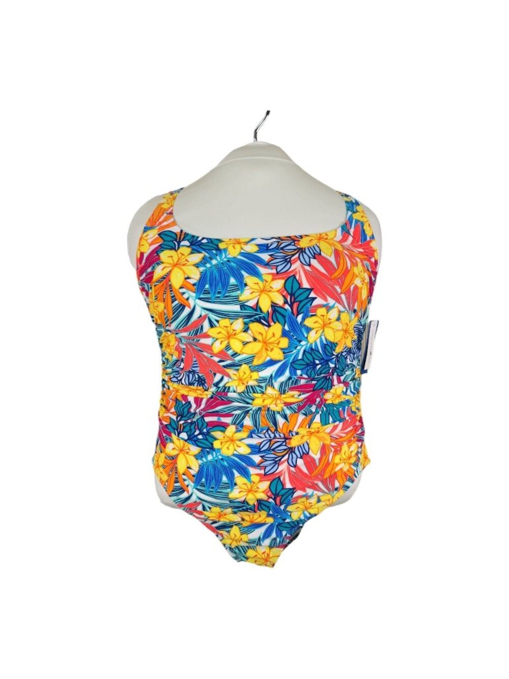 Caribbean Joe Shirred One-Piece Swimsuit Size 16 Floral Multicolor Slimming $108